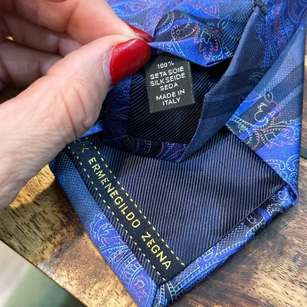 Ermenegildo Zegna Men's Blue 100% Silk Striped Print Neck Tie - Picture 5 of 5